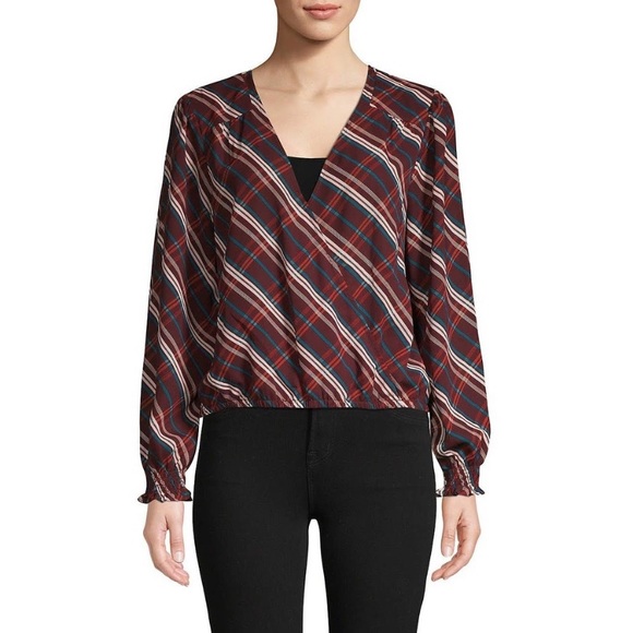 SANCTUARY MAROON PLAID Wrapped BLOUSE - Picture 1 of 10